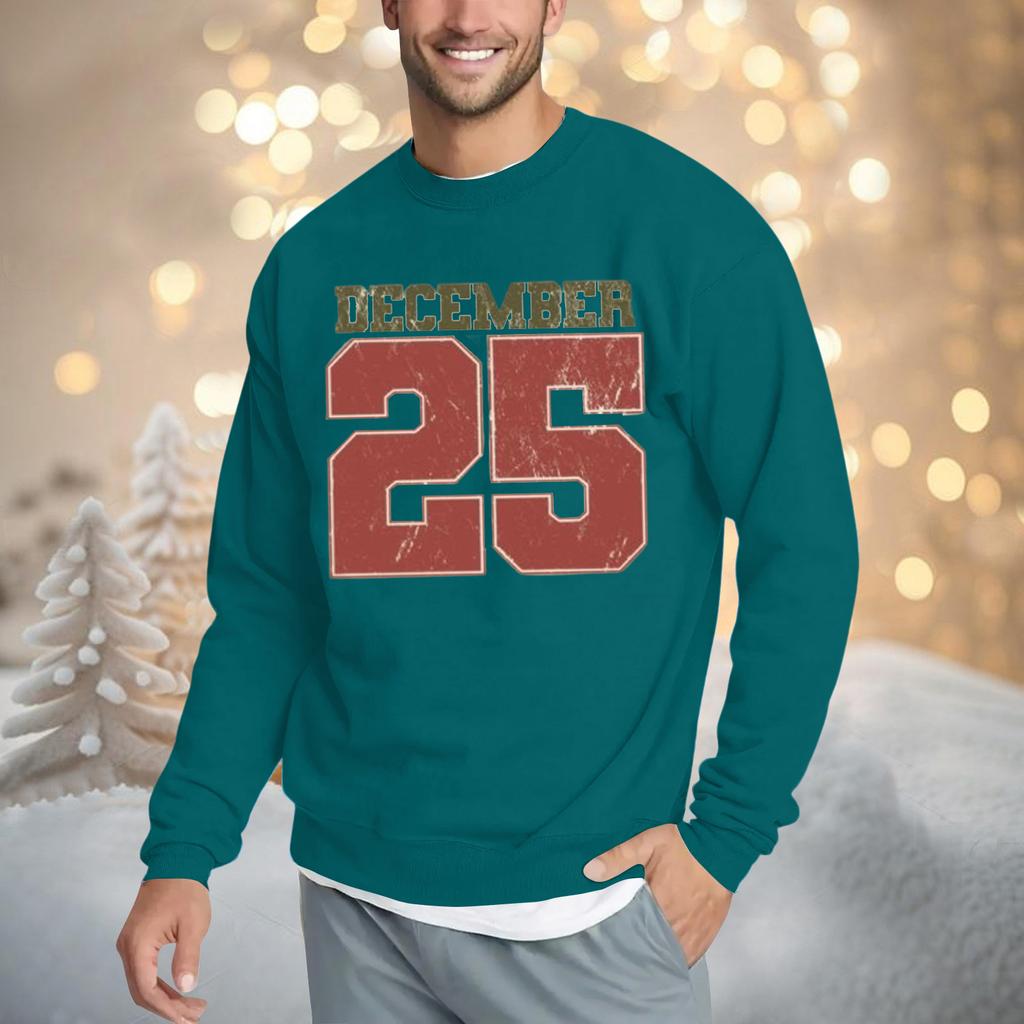Christmas Print Loose Fit Round Neck Sweatshirt For Men