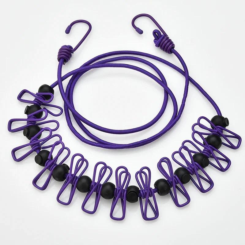 Portable Clothing Clothesline with 12 Clips, Retractable Laundry Dryer, Clothes Rope Drying Rack, Cloth Hanging Line for Outdoor