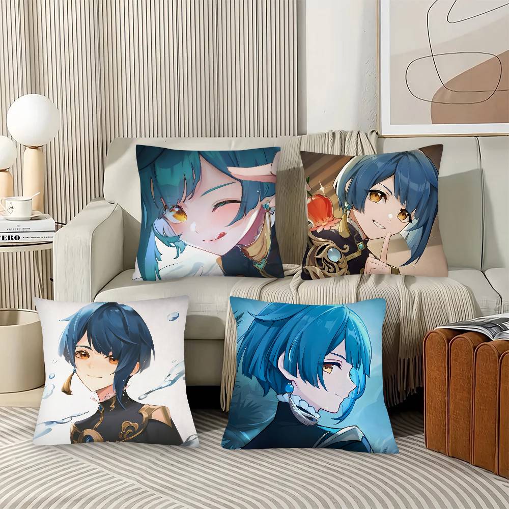 1pc Game Genshin Impact Xingqiu Anime Pillow Case Fashion Square Pillowcase Bedroom Sofa Room Ins Decoration Leisure