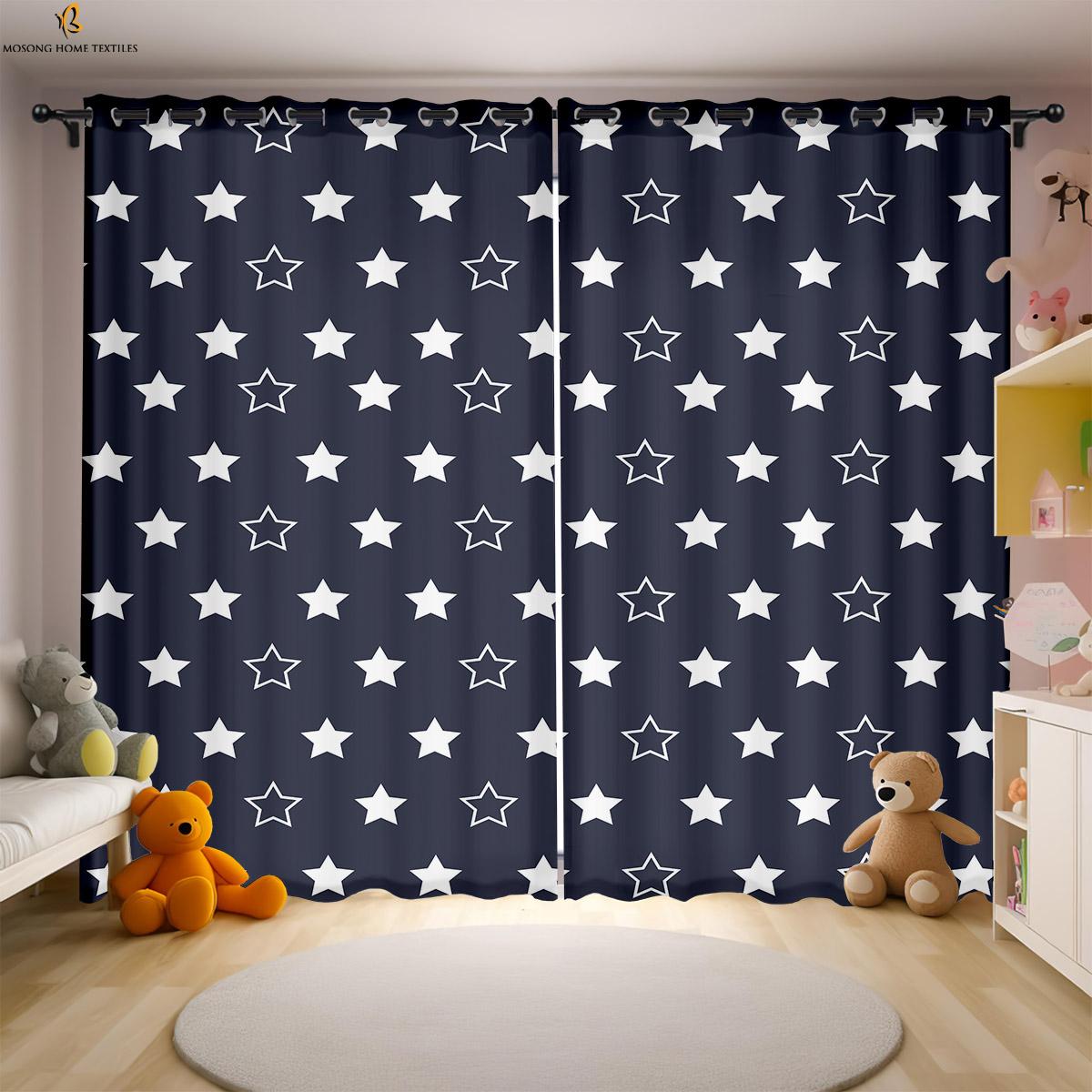 

Set Of 2 Cartoon Star Moon Print Curtains Dormitory Living Room Bedroom Children Window Decoration Curtain For Made Polyester W100*H130(CM)-Rod Pocket&2PCS
