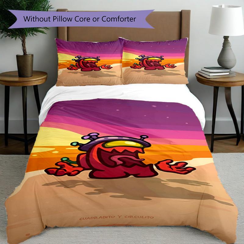 3pcs Duvet Cover Set (1*Duvet Cover + 2*Pillowcase, Without Core), Among Us Print Bedding Set, Bedroom Decor, All‑Season, Birthday Gift