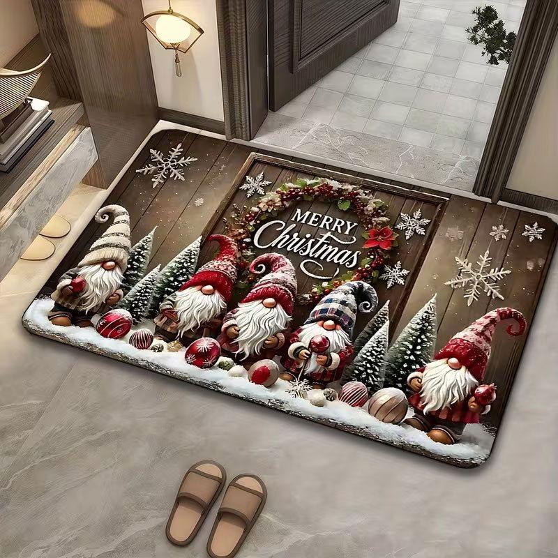 Christmas Gnome Area Rug Winter Snow Scene Non Slip Floor Mat for Entrance Hallway Bedroom Xmas Holiday Home Decor