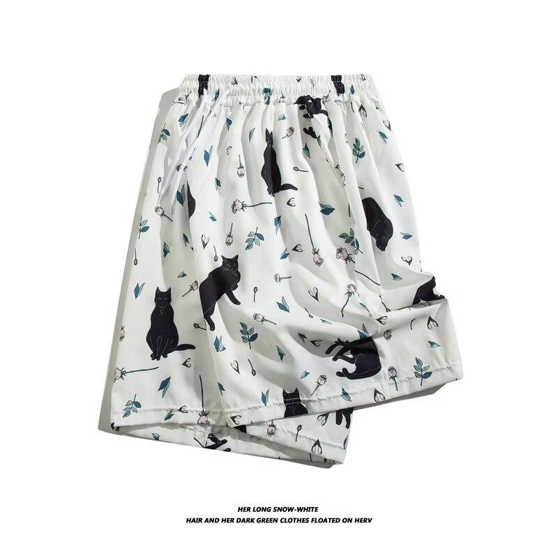 Ice Silk Cool Hawaiian Beach Shorts Men'S Summer Thin Design Japanese Retro American Trendy Brand Casual Five Quarter Pants