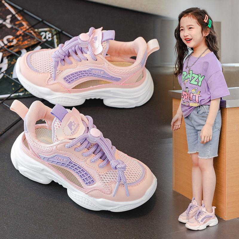 

New Girls Sports Shoes With Casual Hollow Frame Breathable Mesh Medium Size Anti Slip Girls Running Shoes