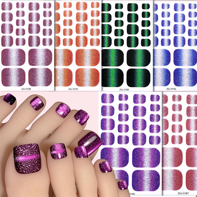 Adesivos de Unha do Pé Impermeáveis com Glitter Degradê – Nail Art Extra Brilhante para o Verão