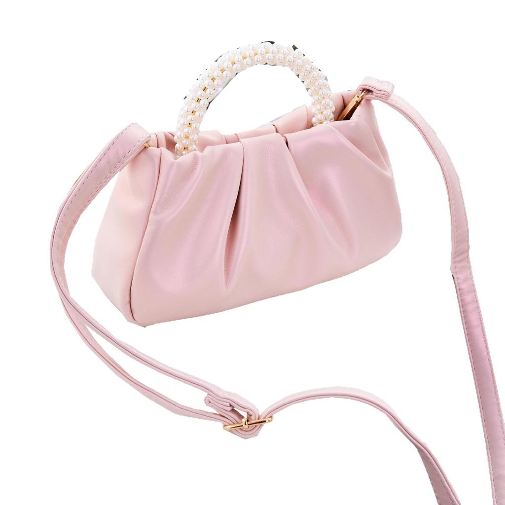 New Fashionable Textured Pearl Pearl Glossy Wrinkled Korean Style Sweet Cute Casual One-shoulder Crossbody Handbag