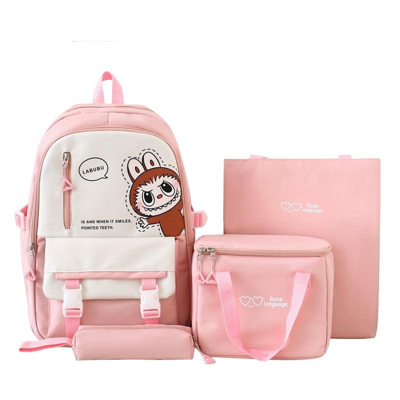 New Style of Students for Girls Backpack Large Capacity Student Schoolbag Four Piece Set Tutoring Bag