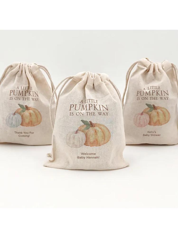 Personalized 3Pcs A Little Pumpkin Is on The Way Bag Custom Drawstring Tote Bag Baby Shower Guests Favor Girl Pumpkin Shower
