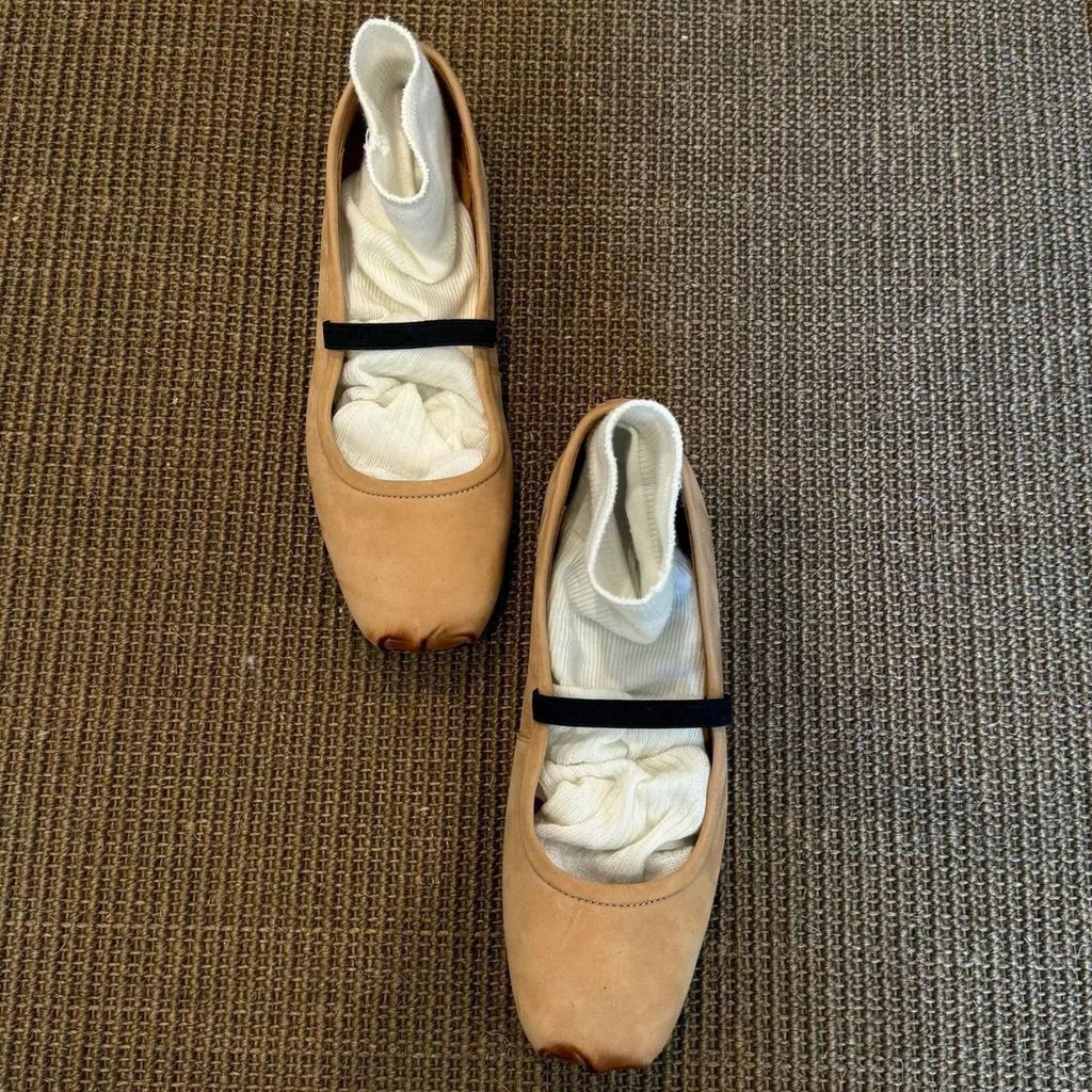 New sheepskin version square head polished pig nose light mouth with single shoes women's autumn ballet flat Mary Jane shoes