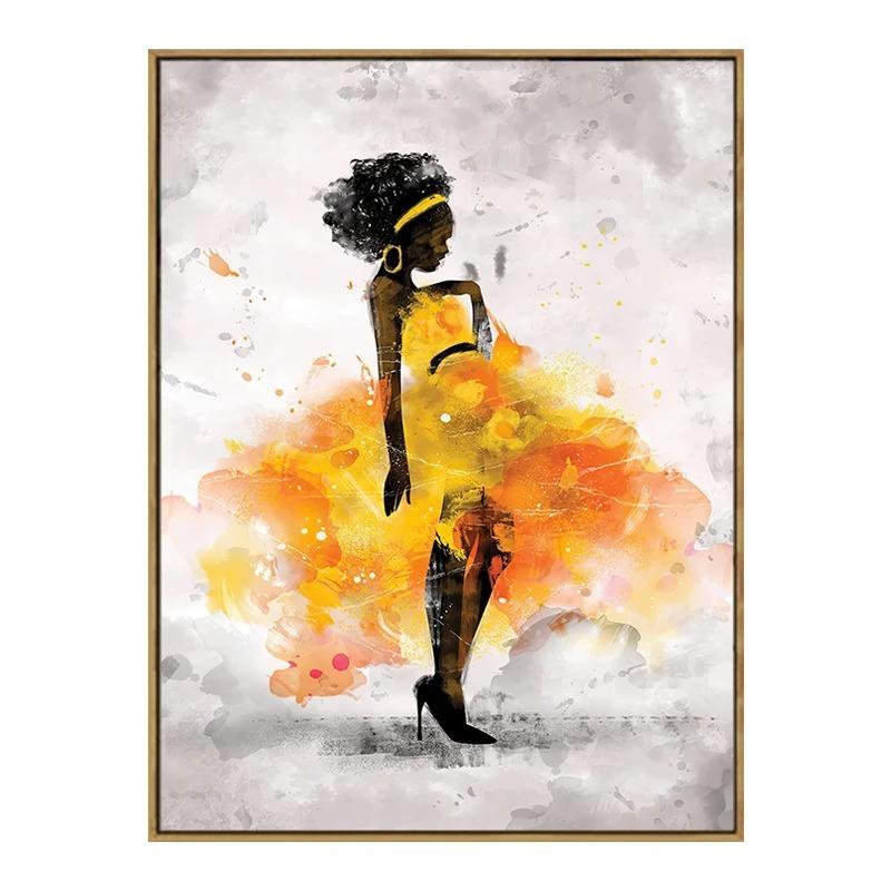 Nordic Black Woman Dancing Poster Abstract Watercolor Canvas Wall Art Decorative Paintings Prints Picture Living Room Home Decor