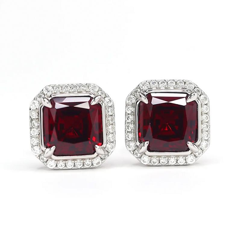 Square Shaped Red Cubic Zirconia Stud Earrings Women Silver Color Temperament Accessories Fancy Gift for Wedding Jewelry