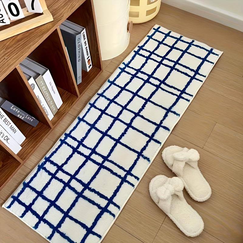 VIKAMA Checked Plush Long Strip Carpet for Room Decoration, Bedroom Bedside Soft Footpad, Living Room Sofa Mat, Home Decoration