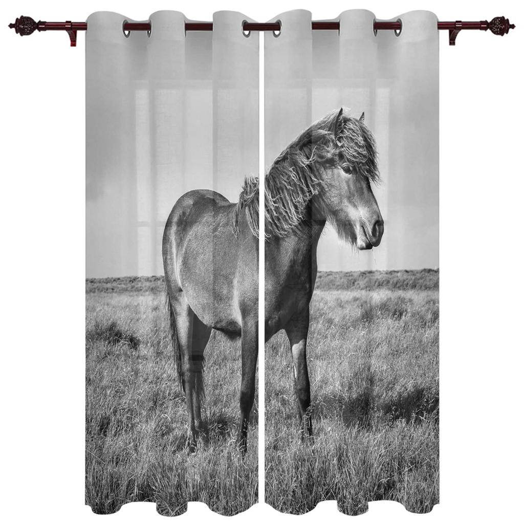 Farm Animal Horse Black And White New Simple Curtains Home Decoration Curtains Modern Home Supplies