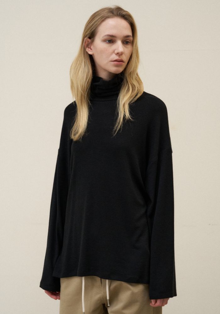 Nobeu String Wool Turtleneck T-Shirt_Black