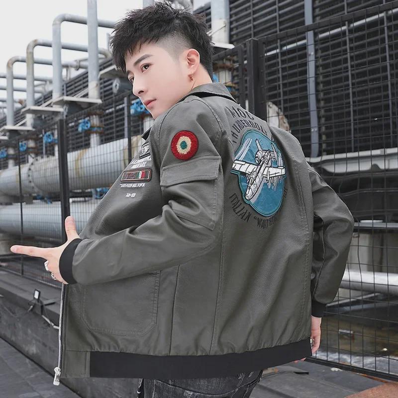 

Мужская бейсбольная летная куртка из кожи с вышивкой 2020 года L армия зеленый