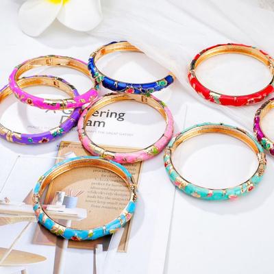 Hand Bracelet Peony Filigree Flower Bangle Enamel Women's Hand Bracelet  Jewelry