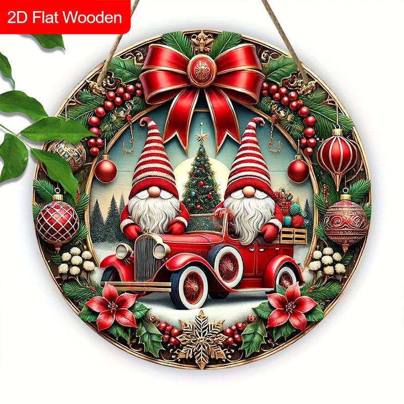 

Wooden Christmas Sign with Gnome Pattern - Navidad Round Sign for Christmas Tree, Balcony, Decor - Ideal Christmas Gift 20cm/7.87in красный