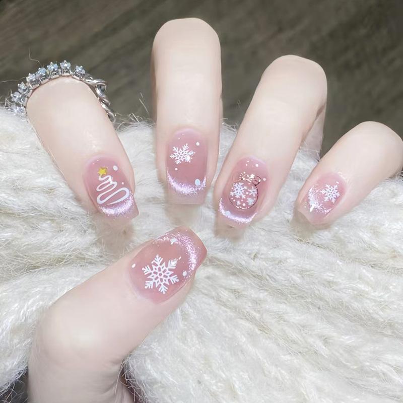 Christmas snowflake atmosphere star cat eye girl fashion versatile autumn and winter manicure removable 30 pieces