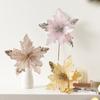 25cm Christmas Poinsettia Glitter Flower Large Flocking Simulated Flower Head Sequins Realistic Christmas Tree Ornaments