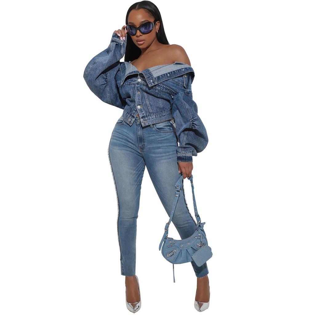 Y2K Style Irregular Denim Jacket - European & American Fashion Women's Clothing HR23091