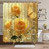 1 Stück Rosen-Duschvorhang Goldgelbe Blüte Schmetterling Blasen Ätherisch Zuhause Badezimmer Badewanne Dekorativer Vorhang mit 12 Haken