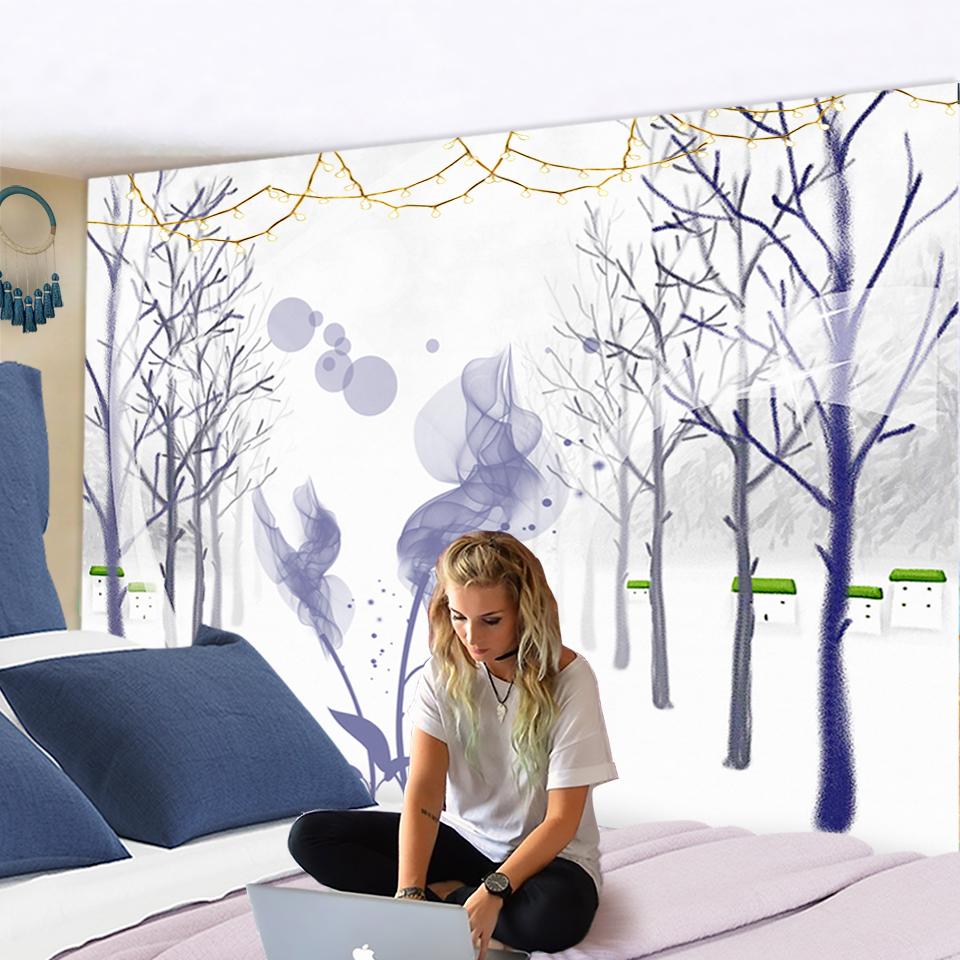 Snowfield Oil Painting Tapestry Wall Painting Trees Flowers Art Simple Lines Bohemian Mandala Bedroom Home Decor