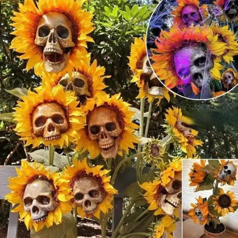 Sunflower Horror Skull Craft Decoration Simulation Flower Halloween Decoration Garden Simulation Flower Ornaments Gardening