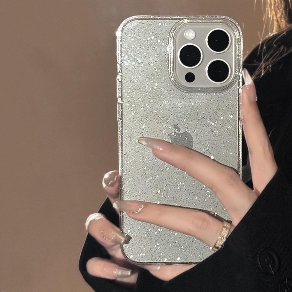 Transparent Fine Glitter iPhone 14 Pro Max Case - Suitable for iPhone 15, Soft Shell, Luxury Design