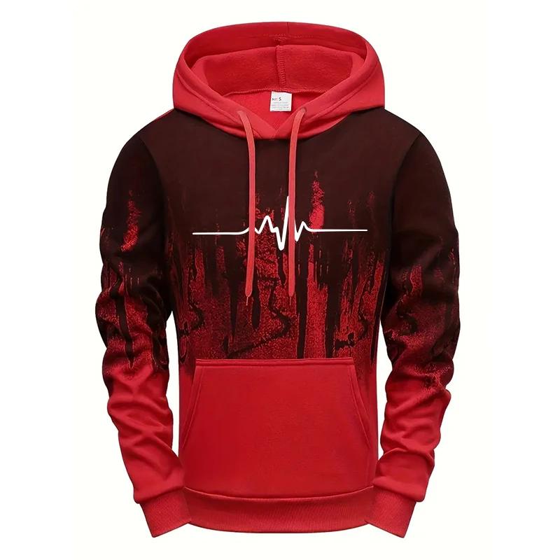 Simple Line Print Hoodies for Men Fall Winter Daily Casual Sports Hooded Sweatshirts Gym Fitness Tops Men's Clothes