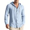 Pánská košile s kapucí, jednořadé zapínání, bavlna len, lehká, jaro léto, dlouhý rukáv, design se stahovací šňůrkou, dovolenkový styl, topy