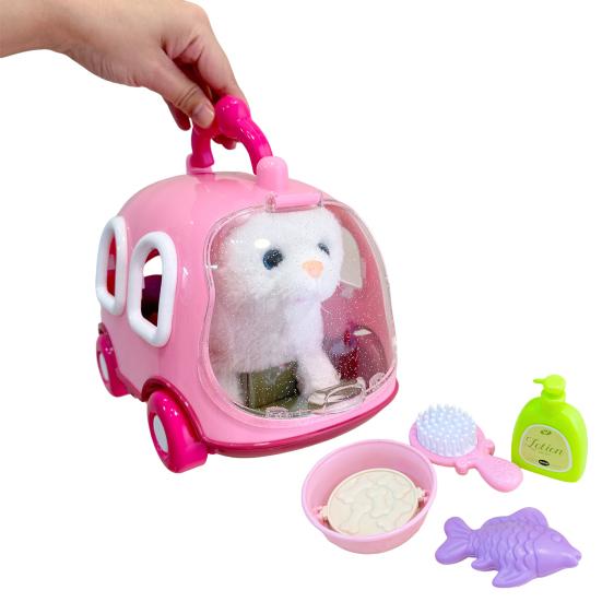 Elektronická plyšová hračka kočka přenosná klec simulace elektrická chodící skákající kotě hračka pro dětský dům na hraní a vzdělávání narozeninový dárek