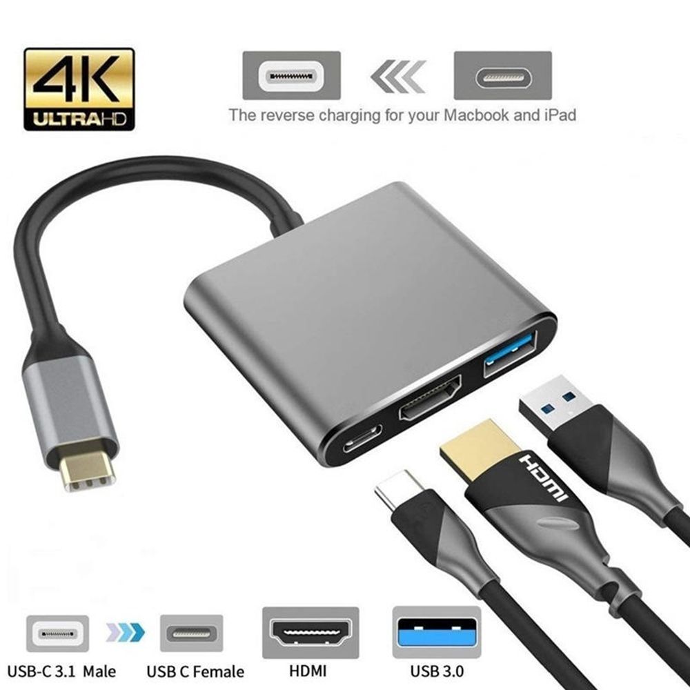 

3 в 1 USB 3.0 PD конвертер для быстрой зарядки, разветвитель типа C, концентратор USB C на HDMI, совместимый
