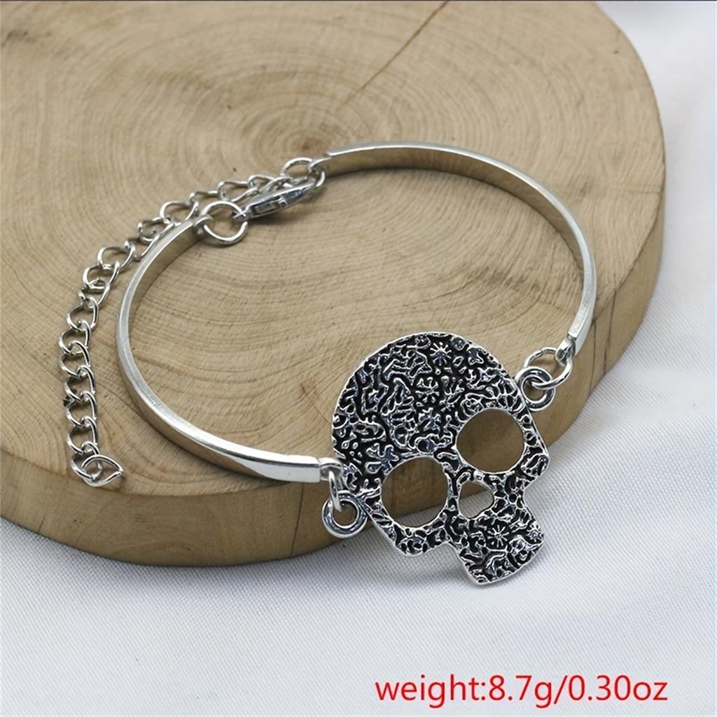 Set Bijuterii 4 Bucăți Vintage Goth Colier cu Pandantiv Craniu & Cercei & Brățară Ornament Punk Gotic Decor Halloween Cadou Pentru Femei Bărbați