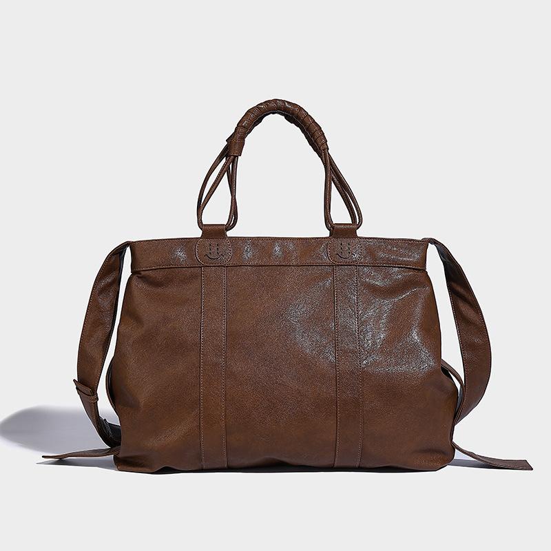 

Американский ретро портфель ручной клади 2024 новая модель для работы, поездок, большая вместимость, наплечная сумка, простая повседневная сумка-тоут коричневый