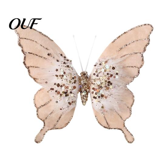 Three Dimensional Butterfly Tree Ornaments Velvet Christmas Ornaments, Artificial Glitter Sequins Xmas Decorative Butterflies for Trees Decoration
