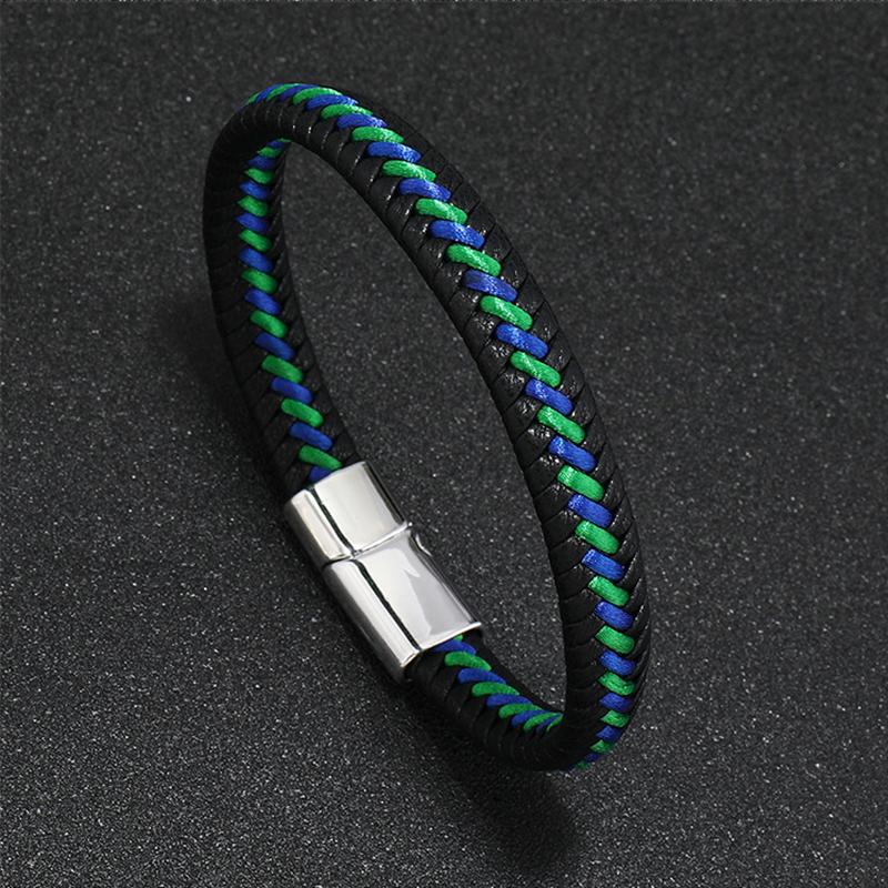 Trendy Leather Braided Bracelet Alloy Magnetic Clasp Bracelets for Men
