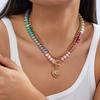 Colorful Dopamine Beaded Layered Necklace For Women Boho Heart Pendant OT Buckle Cuban Chain Chunky Choker Party Holiday Jewelry