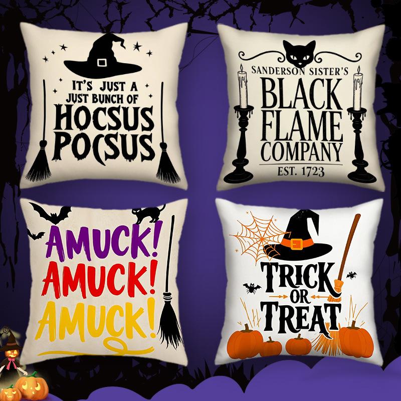 Halloweenová série Polštář s potiskem ducha a čarodějnice Potah na polštář pro domácí pohovku Sada dekorací do ložnice