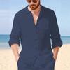 Men's Linen Blend Roll-Up Sleeve Casual Shirt