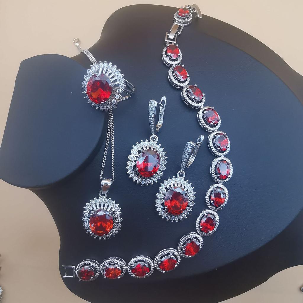 New Temperament Jewelry - Platinum Plated Amethyst Zircon Necklace Earrings Ring Set Jewelry  Piece Set