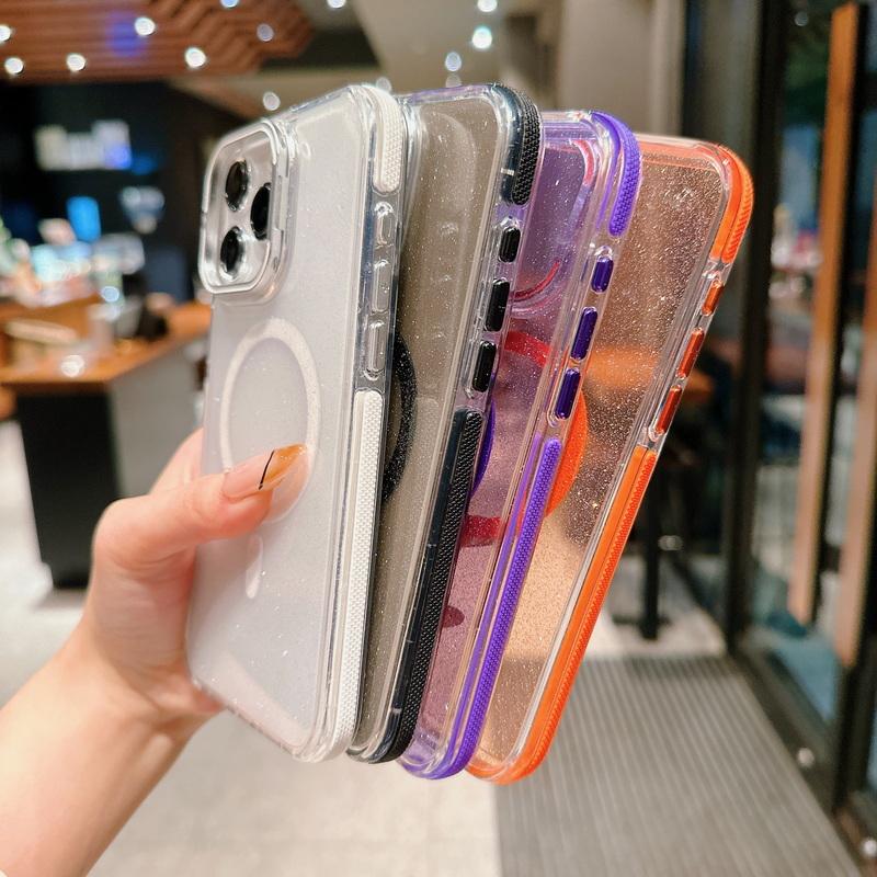 Suport pentru cameră cu sclipici colorat Husă pentru telefon pentru iPhone 15 Plus 14 Pro Max 13 12 Pro 11 Protecție lentilă magnetică moale, transparentă, rezistentă la șocuri pentru husă MagSafe