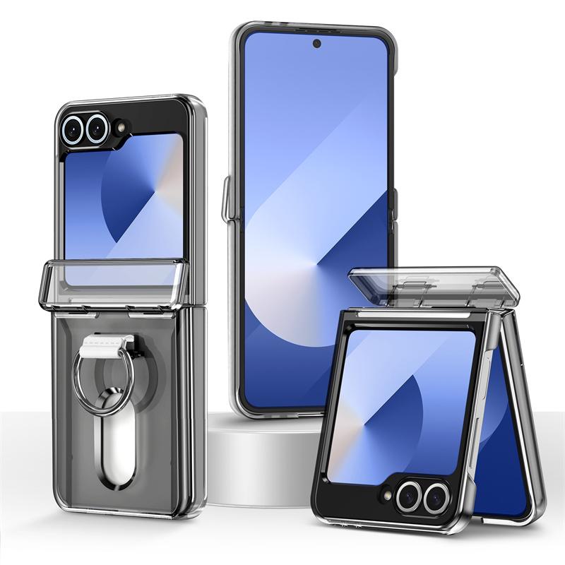 Credit Card Storage Card Holder Ring Hinge Protect Phone Case For For Samsung Galaxy Z Flip 7 6 5 5G Hard PC Shockproof Protec Cover