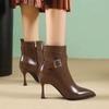 Winter Sexy Women Ankle Boots High Thin Heels Party Office Lady Pointed Toe Buckle Zipper Punk Short Boots Botines Para Mujeres