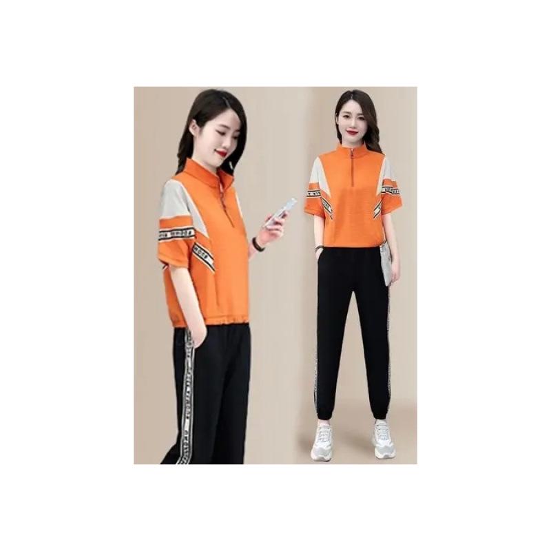 2025 Women's Stylish Two-Piece Summer Set: Short-Sleeved, Loose Stand-Up Collar, Slimming Casual Outfit