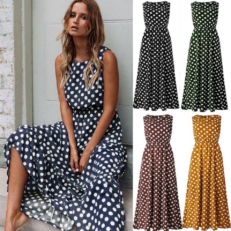Stylish Womens Sleeveless Polka Dot Maxi Dress Perfect For Summer Beach Holidays