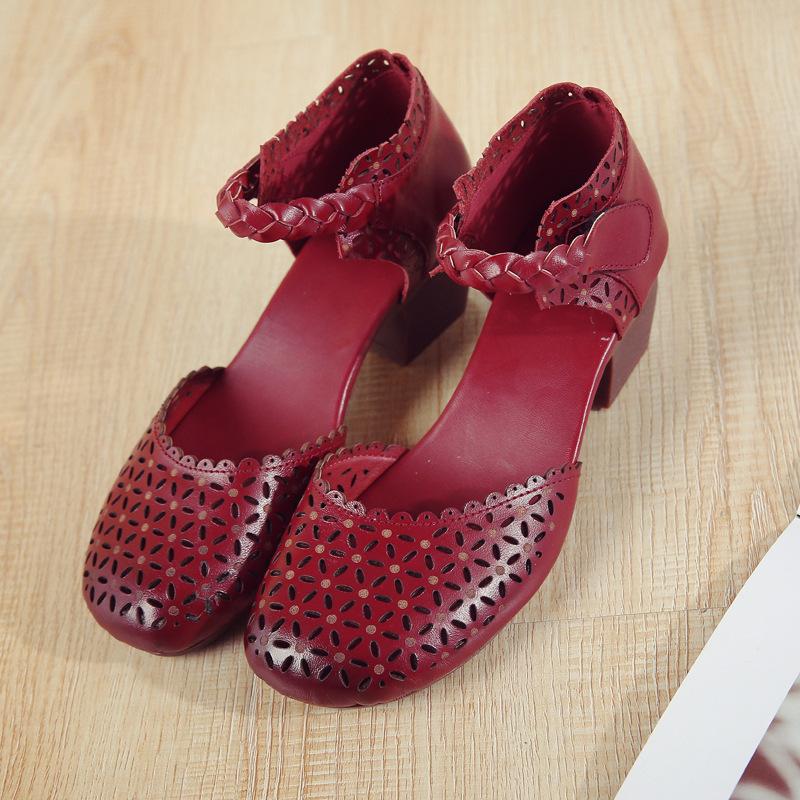 Summer New Casual Beef Tendon Sole Women's Shoes Genuine Leather Fish Mouth Sandals Women's Thick Heel Soft Sole Hole Shoes