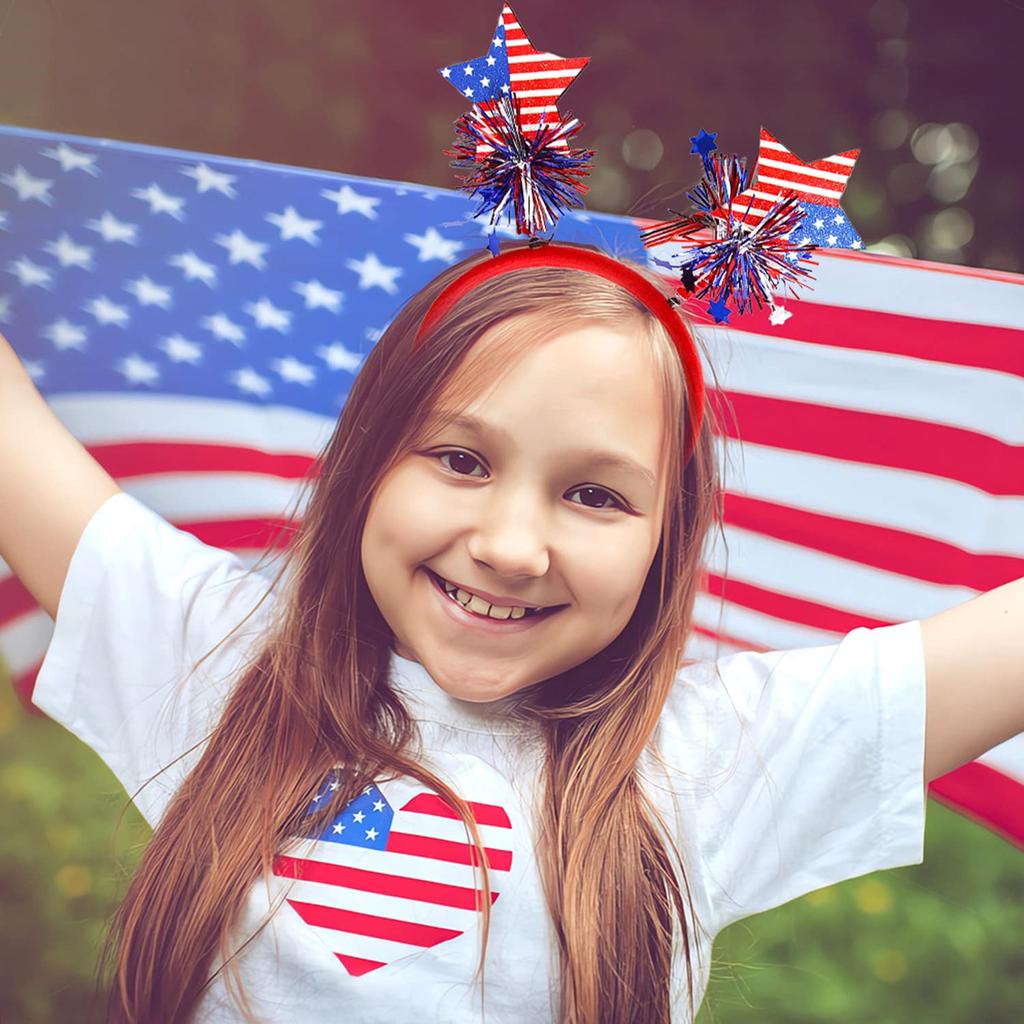 4th of July Headband Independence Day Hair Accessories Patriotic Party Hair Supplies USA Flag Star Design Blue Red Ribbon Stars Hair Decoration Cute
