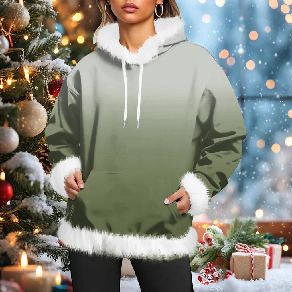 Women's casual fleece-lined hoodie with long sleeves and pockets, a sweatshirt top