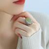 Adjustable Open Ring Women Men Vintage Chinese Style Hollow Oval Jade Inlay Bohemian Ethnic Minimalist Statement Jewelry