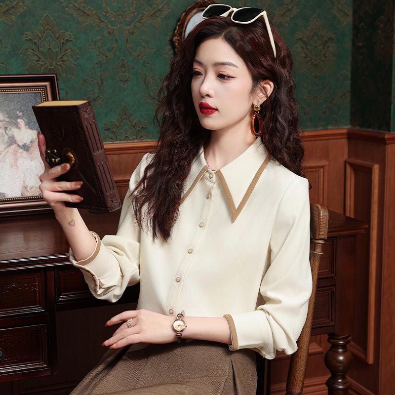 Dámská vintage manšestrová košile s broušeným povrchem na jaro a podzim, topy jako vnitřní spodní košile